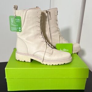 Sam Edelman Cream Leather Combat Boots